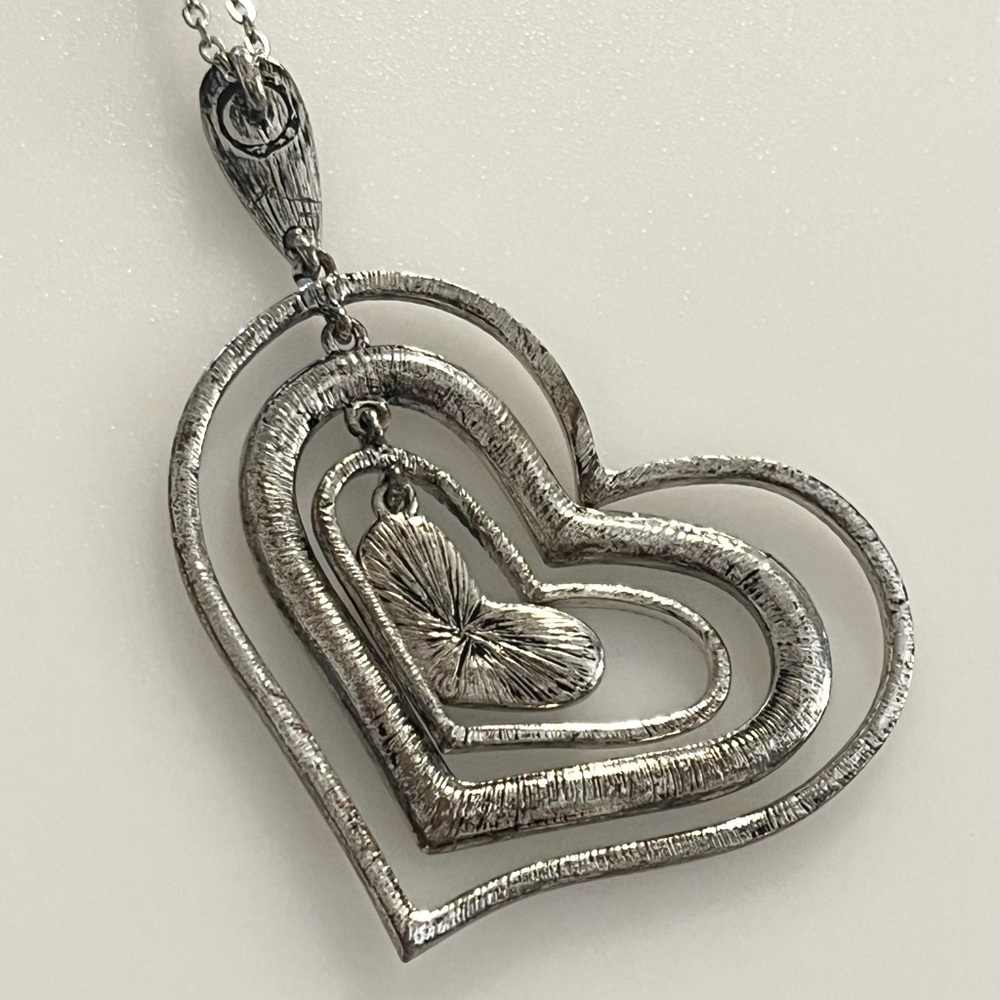 Rhinestone Layered Silver Tone Stacking Hearts Pe… - image 6